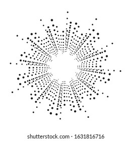 Halftone in Circle Form background. Fireworks Explosion background. Vector Illustration. Halftone round Logo. Circular Design element . Abstract Geometric star rays