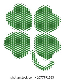 Halftone circle Four-Leafed Clover icon. Pictogram on a white background. Vector concept of four-leafed clover icon organized of circle pixels.