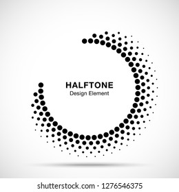 Halftone circle frame abstract dots logo emblem design element for medical, treatment, cosmetic. Round border Icon using halftone circle dots raster texture. Vector illustration.