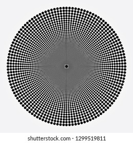 Halftone circle frame abstract dots logo emblem design element for diverse products. Round border Icon using halftone circle dots raster texture. Vector illustration.