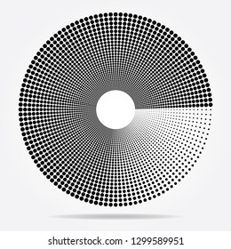 Abstrakte Punkte Logo-Design-Element für verschiedene Produkte im Halftone-Kreis. Runder Rand mit Halbkreis Punkte Rasterstruktur. Vektorgrafik.