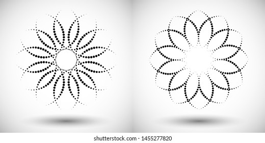 Halftone circle frame, abstract dots logo emblem design element for any projects. Round border icon. Vector EPS10 illustration. Abstract dotted vector background.