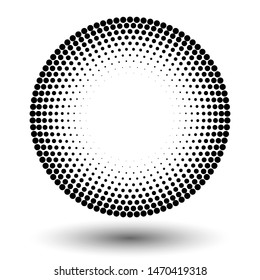 Halftone circle frame, abstract dots logo emblem design element for any projects. Round border icon. Vector EPS10 illustration. Abstract dotted vector background.