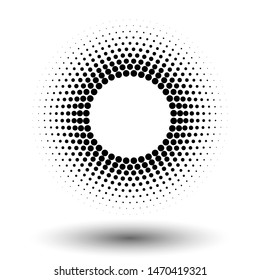 Halftone circle frame, abstract dots logo emblem design element for any projects. Round border icon. Vector EPS10 illustration. Abstract dotted vector background.