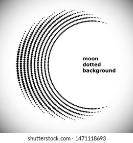Halftone circle frame, abstract dots logo emblem design element for any projects. Round border icon. Abstract dotted vector background like muslim religion silhouette of moon symbol.