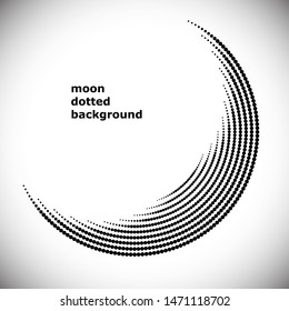 Halftone circle frame, abstract dots logo emblem design element for any projects. Round border icon. Abstract dotted vector background like muslim religion silhouette of moon symbol.