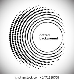 Halftone circle frame, abstract dots logo emblem design element for any projects. Round border icon. Abstract dotted vector background like muslim religion silhouette of moon symbol.
