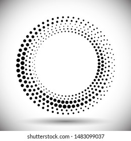 Halftone circle frame, abstract dots logo emblem design element for any projects. Round border icon. Vector EPS10 illustration. Abstract dotted vector background.