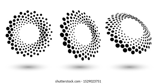Halftone circle frame, abstract dots logo emblem design element for any projects. Round border icon. Vector EPS10 illustration. Abstract dotted halftone vector background.