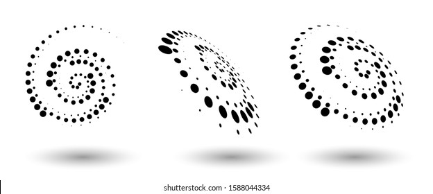 Marco de círculo de semitono, elemento de diseño del emblema del logotipo de puntos abstractos para cualquier proyecto. Icono de borde redondo o fondo. Ilustración del vector EPS10. Resumen vector de semitono de puntos con perspectiva diferente