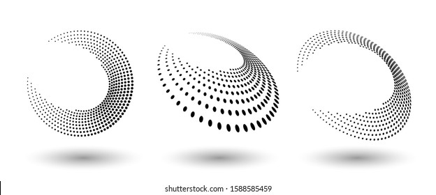 Quadro de círculo de meio-tom, ponto abstrato logotipo emblema elemento para qualquer projeto. Ícone ou plano de fundo de borda arredondada. Ilustração do Vetor EPS10. Vetor de meio-tom pontilhado abstrato com perspectiva diferente