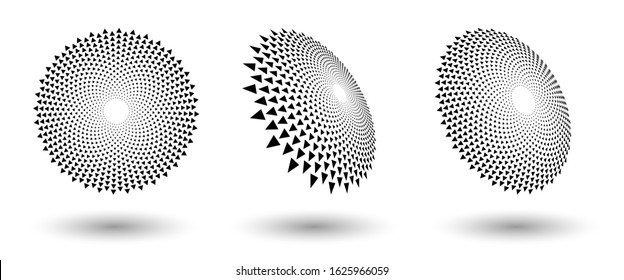 Halftone circle frame, abstract dots logo emblem design element for any project. Round border icon or backgroud. Vector EPS10 illustration. Abstract dotted halftone vector with differents perspective