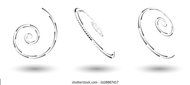 Halftone circle frame, abstract dots logo emblem design element for any project. Round border icon or backgroud. Vector EPS10 illustration. Abstract dotted halftone vector with differents perspective