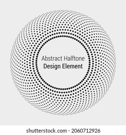 Halftone circle frame abstract dots logo emblem design element for medical, treatment, cosmetic. Round border Icon using halftone circle dots raster texture. Vector illustration.