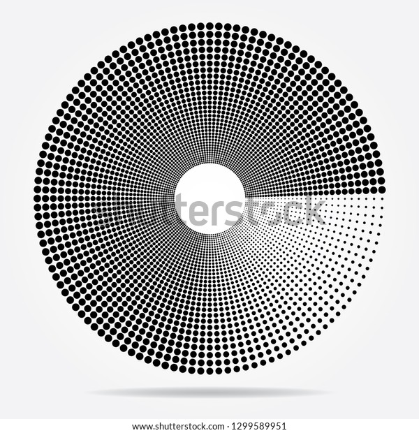 Halftone circle frame\
abstract dots logo emblem design element for diverse products.\
Round border Icon using halftone circle dots raster texture. Vector\
illustration.