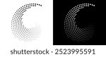 Halftone circle frame, abstract dotted logo, icon or backgroud, emblem, design element for any project. Black shape on a white background and the same white shape on the black side.