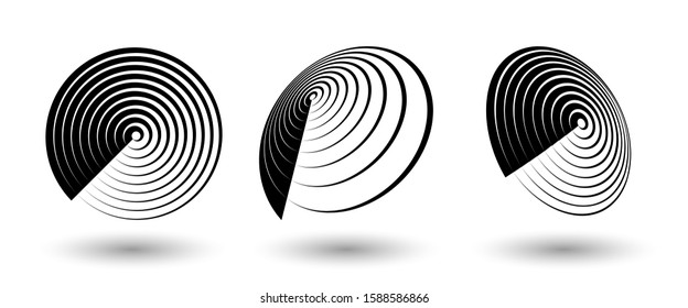 Marco de círculo de semitono, elemento de diseño del logotipo de líneas abstractas para cualquier proyecto. Icono de borde redondo o fondo. Ilustración del vector EPS10. Abstracto vector de medio tono con perspectiva diferente