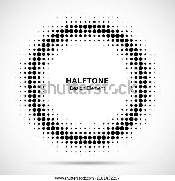 Halftone circle\
frame dots logo emblem. Design element for medical, treatment,\
cosmetic. Round border Icon using halftone circle dots raster\
texture. Vector\
illustration.