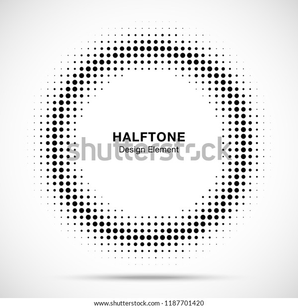 Halftone circle\
frame dots logo emblem. Design element for medical, treatment,\
cosmetic. Round border Icon using halftone circle dots raster\
texture. Vector\
illustration.