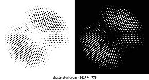 Halftone circle frame dotted background set. Round border Icon using halftone circle dots raster texture. Grunge circular stain. Vector illustration.