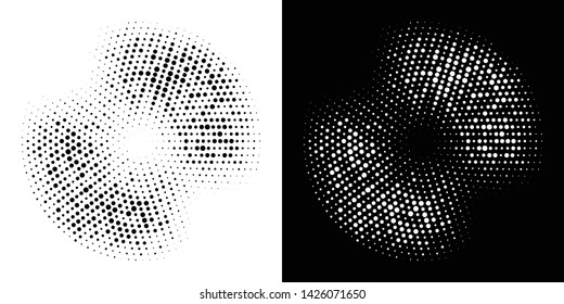 Halftone Circle Frame Dotted Background Set. Round Border Icon Using Halftone Random Circle Dots Raster Texture. Grunge Circular Stain. Vector Illustration.