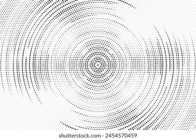 Halftone circle frame dotted background . Abstract radial halftone background, texture, pattern. Grunge circular stain. Vector illustration.