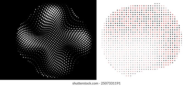 Halftone circle frame dotted background set. Round border Icon using halftone random circle dots raster texture. Grunge circular stain. Vector illustration.