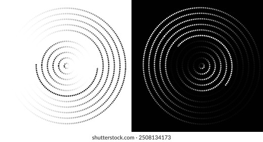 Halftone circle frame dotted background set. Round border Icon using halftone random circle dots raster texture. Grunge circular stain.