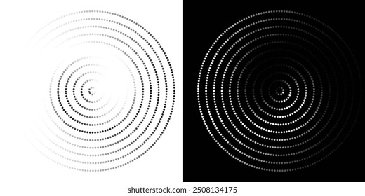 Halftone circle frame dotted background set. Round border Icon using halftone random circle dots raster texture. Grunge circular stain.
