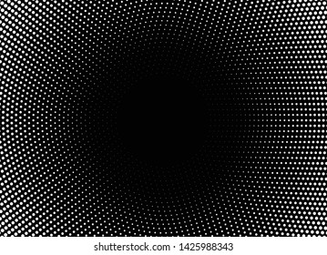 Halftone circle frame horizontal background. Black white circular border using halftone dots texture. Vector illustration.