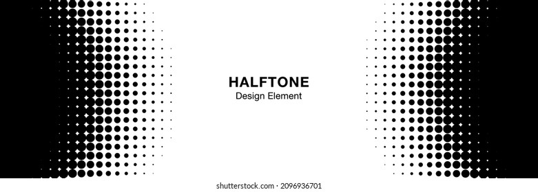 Halftone circle frame horizontal background. Black circular border using halftone dots texture. Vector illustration.