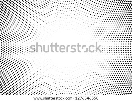 Halftone circle frame horizontal background. Black circular border using halftone dots texture. Vector illustration.