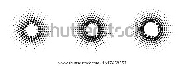 Halftone Circle Frames. Abstract Dots\
Emblem Design Element for Graphic Design. Round Border Collection.\
Vector illustration.