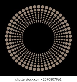 Halftone circle gold dots vector pattern. Abstract dotted concentric circles background. Optical illusion. Dot radial pattern halftone, downloads circular dots progress motion. Radial, radiating lines