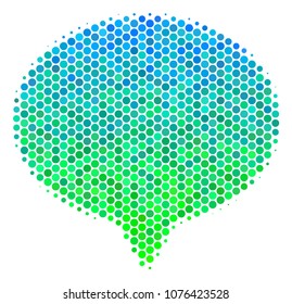 Halftone circle Hint pictogram. Icon in green and blue color tinges on a white background. Vector concept of hint icon organized of round blots.