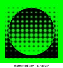 Halftone circle inside a square on a green background. Contrasty halftone background for text, objects or images. Design stock vector