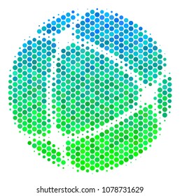 Halftone circle Internet pictogram. Icon in green and blue color hues on a white background. Vector composition of internet icon made of round blots.