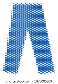 Halftone circle Jeans icon. Pictogram on a white background. Vector concept of jeans icon organized of round items.