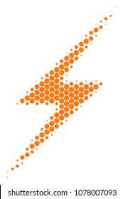 Halftone circle Lightning icon. Pictogram on a white background. Vector concept of lightning icon combined of circle pixels.