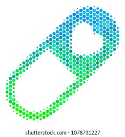 Halftone circle Love Granule icon. Icon in green and blue shades on a white background. Vector pattern of love granule icon organized of sphere elements.
