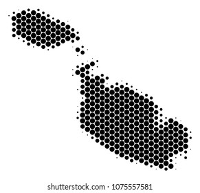 Halftone circle Malta Island Map. Vector geographical map on a white background. Vector composition of Malta Island Map created of round items.