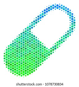 Halftone circle Medication Granule pictogram. Icon in green and blue color tones on a white background. Vector collage of medication granule icon organized of sphere elements.