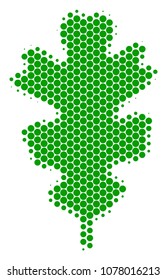 Halftone circle Oak Leaf icon. Pictogram on a white background. Vector concept of oak leaf icon organized of spheric items.
