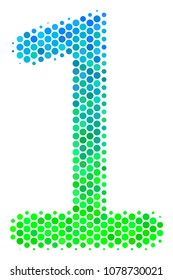 Halftone circle One Digit pictogram. Icon in green and blue color tints on a white background. Vector concept of one digit icon made of circle pixels.