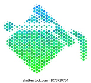 Halftone circle Paint Bucket icon. Icon in green and blue shades on a white background. Vector collage of paint bucket icon composed of sphere spots.