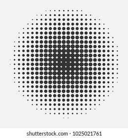 Halftone circle pattern. Half tone Vector pop art retro flat style texture background. Abstract dotted template backdrop, print poster, banner. Monochrome half-tone black element isolated on white