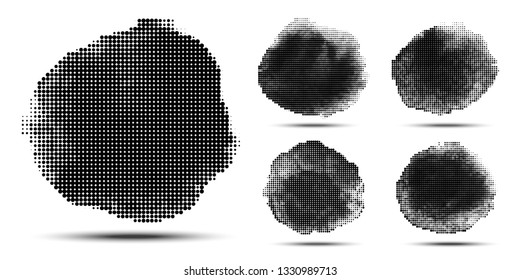 Halftone circle pattern set. Grunge spot using halftone dots texture collection. Vector illustration.