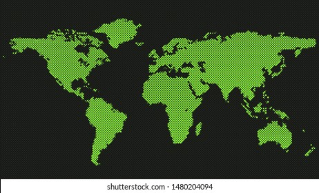 Halftone circle pattern world map background - vector design