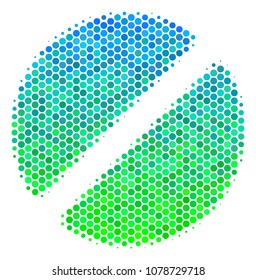 Halftone circle Pharmacy Tablet icon. Pictogram in green and blue color tints on a white background. Vector pattern of pharmacy tablet icon designed of round blots.