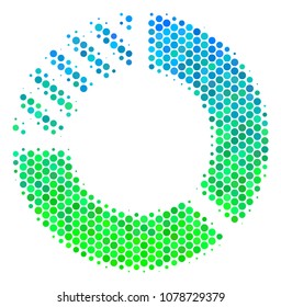 Halftone circle Pie Chart icon. Pictogram in green and blue shades on a white background. Vector pattern of pie chart icon created of spheric spots.